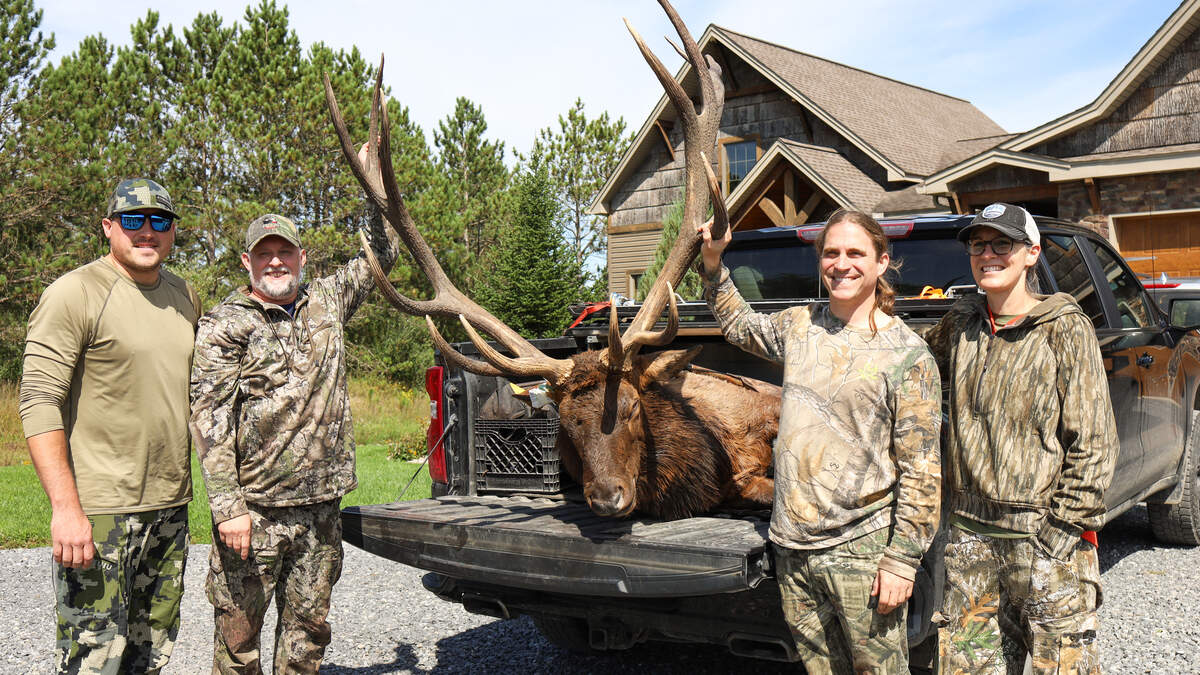 From left, caller Abner Druckenmiller, guide Mike Conaway, hunter Mike Skvarla and his sister-in-law Abbi Ottman pose with the elk taken in Centre County. From left, caller Abner Druckenmiller, guide Mike Conaway, hunter Mike Skvarla and his sister-in-law Abbi Ottman pose with the elk taken in Centre County.
